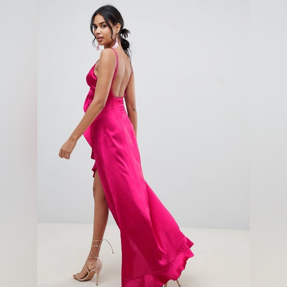 For Love & Lemons Isabella Ruffled Maxi Dress in Fuchsia Size M - Picture 7 of 16